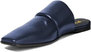 FYS Women Square Toe Flat Mules Slip on Wide Band Slippers Backless Indoor Outdoor Casual Sandal Shoes Size 4-16 US