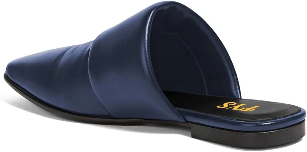 FYS Women Square Toe Flat Mules Slip on Wide Band Slippers Backless Indoor Outdoor Casual Sandal Shoes Size 4-16 US