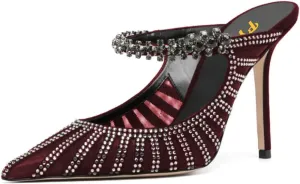 FYS Women's Pointed Toe Slip on Mules Rhinestone Studded Stiletto High Heel Sandals Shining Sexy Party Evening Shoes Size 4-16 US