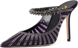 FYS Women's Pointed Toe Slip on Mules Rhinestone Studded Stiletto High Heel Sandals Shining Sexy Party Evening Shoes Size 4-16 US