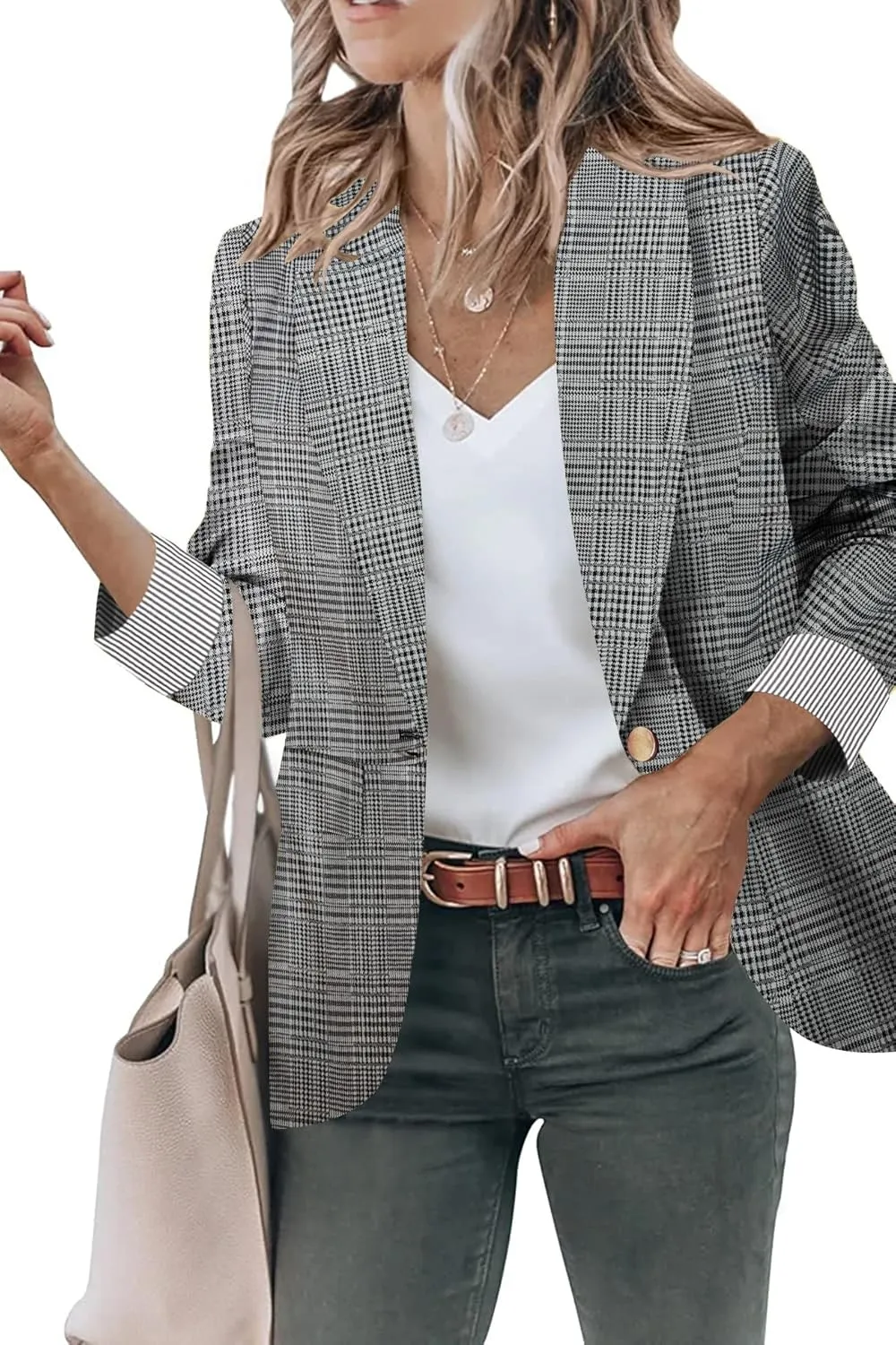 Genhoo Blazer Jackets for Women Open Front Long Sleeve Work Office Casual Blazers with Pockets S-2XL