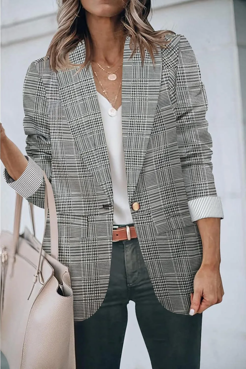 Genhoo Blazer Jackets for Women Open Front Long Sleeve Work Office Casual Blazers with Pockets S-2XL