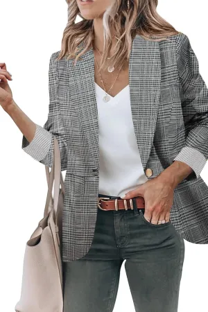 Genhoo Blazer Jackets for Women Open Front Long Sleeve Work Office Casual Blazers with Pockets S-2XL