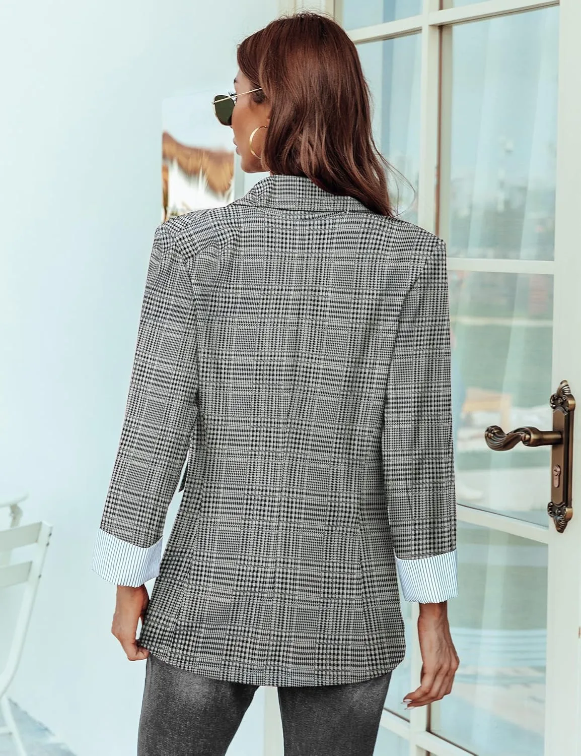 Genhoo Blazer Jackets for Women Open Front Long Sleeve Work Office Casual Blazers with Pockets S-2XL