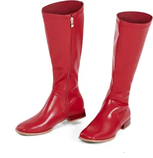 GENSHUO Knee High Boots for Women Comfy Flat Heel Vintage Square Toe Fall Winter Solid Side Zipper Costume Knight Booties