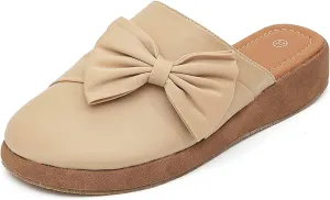 getmorebeauty Women's Cute Bow Mules Platform Clogs Closed Toe Slip-on Wedge Slides Sandals Summer Shoes