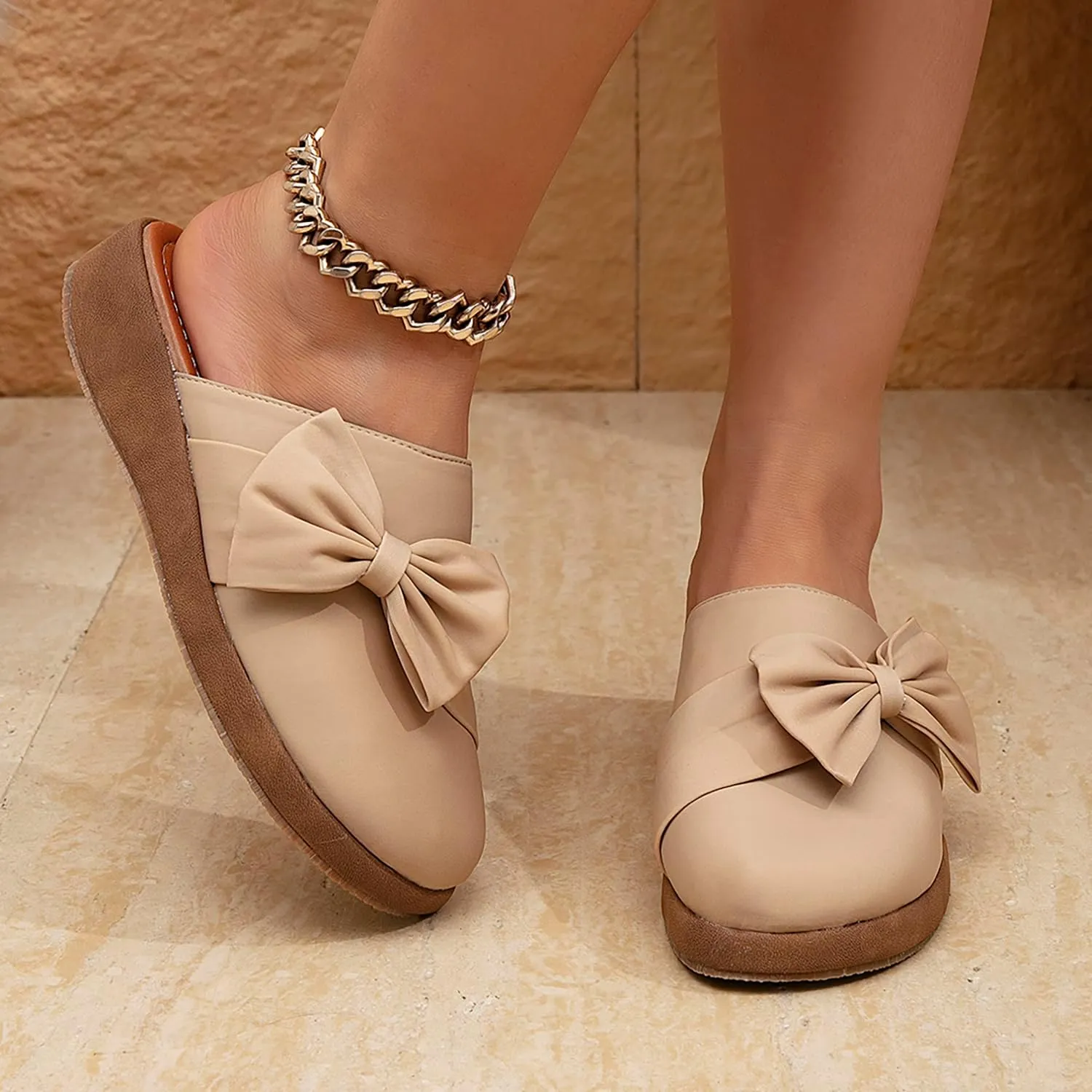 getmorebeauty Women's Cute Bow Mules Platform Clogs Closed Toe Slip-on Wedge Slides Sandals Summer Shoes