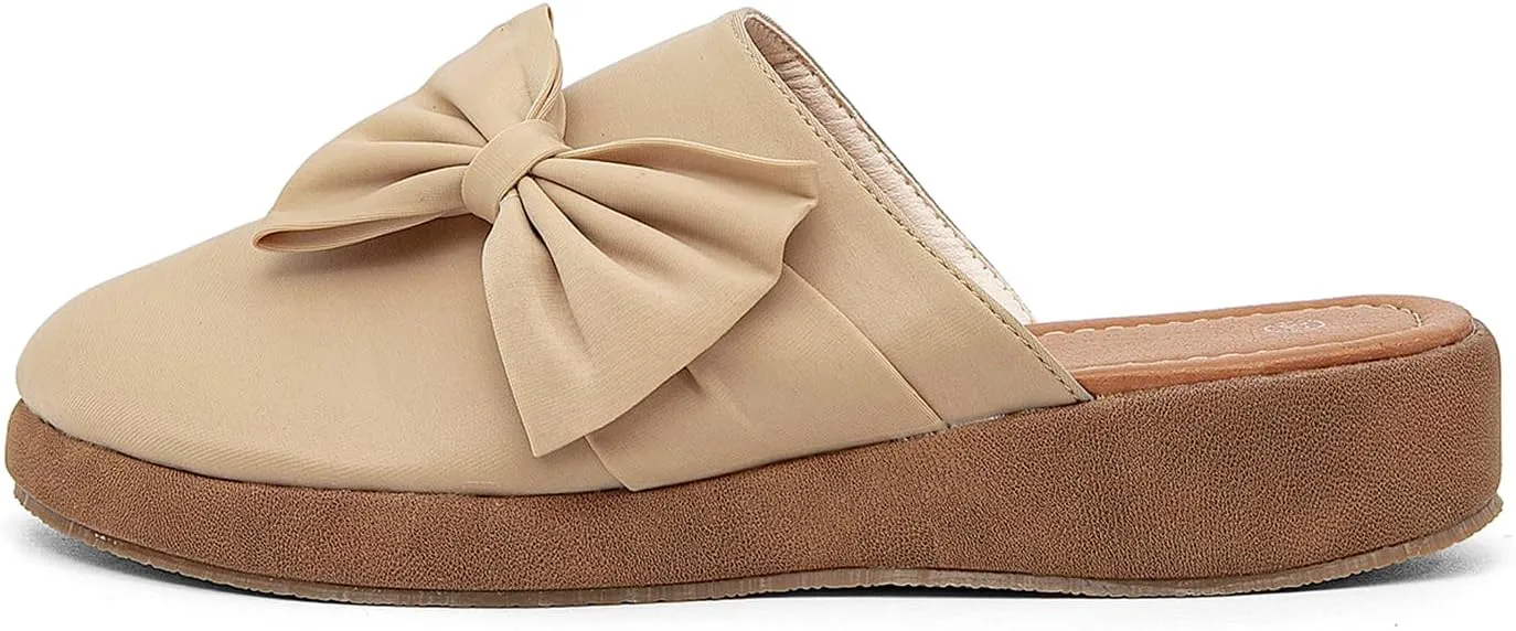 getmorebeauty Women's Cute Bow Mules Platform Clogs Closed Toe Slip-on Wedge Slides Sandals Summer Shoes