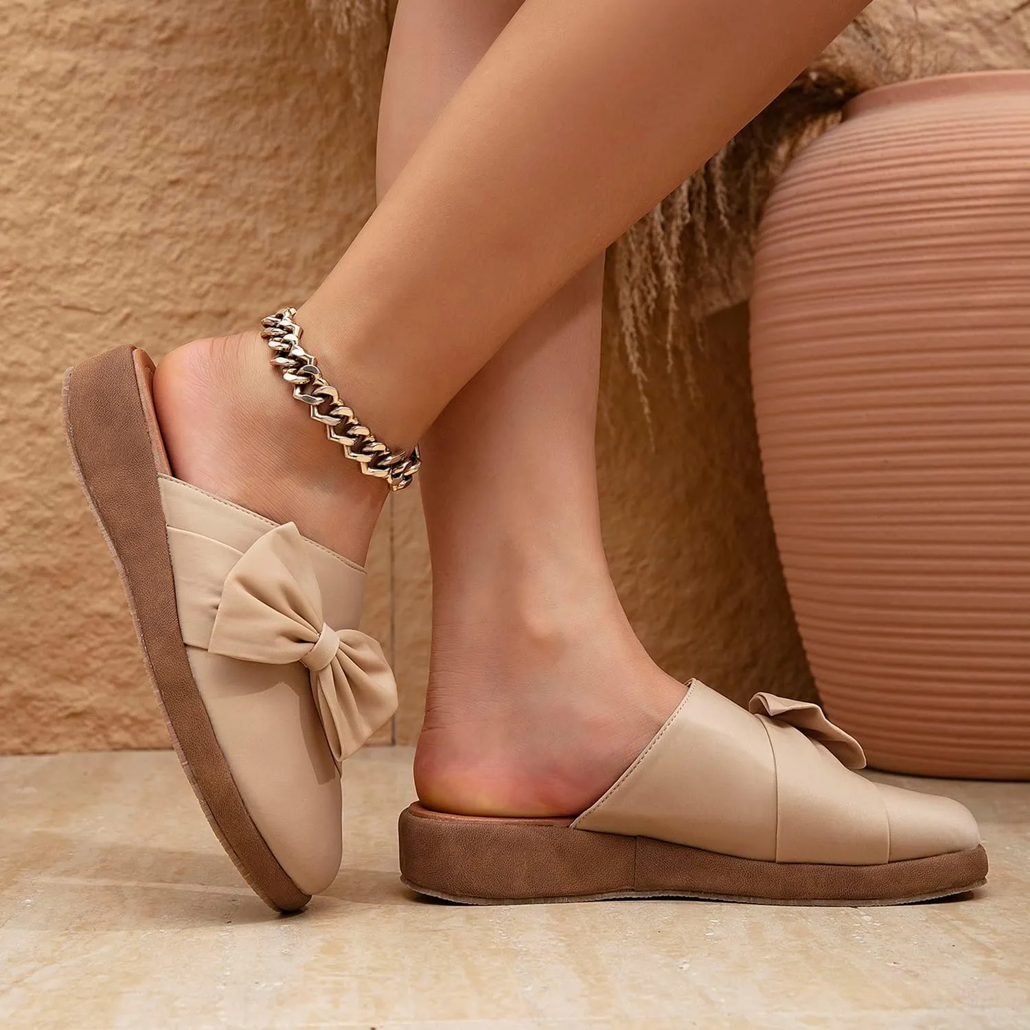 getmorebeauty Women's Cute Bow Mules Platform Clogs Closed Toe Slip-on Wedge Slides Sandals Summer Shoes