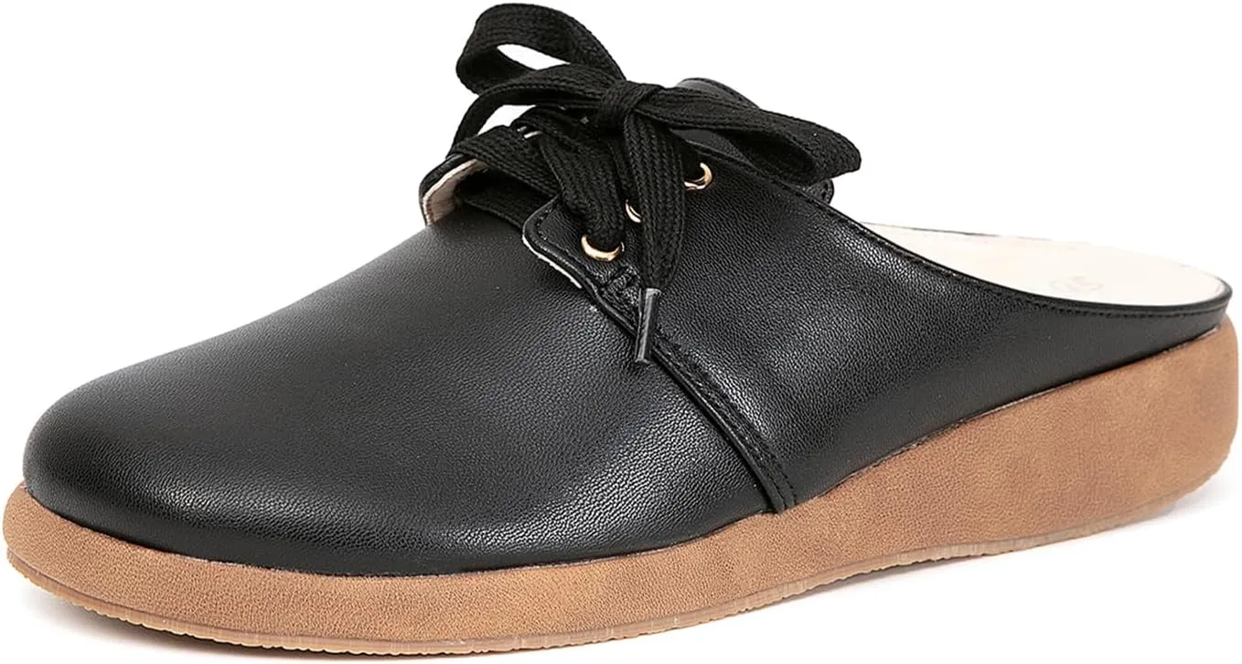 getmorebeauty Women's Slip On Mules Sandals Closed Toe Backless Low Wedge Slides Clogs Sandals Walking Shoes