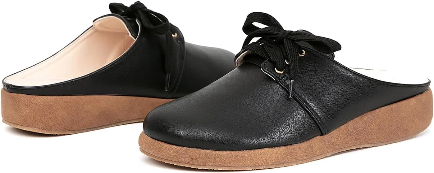getmorebeauty Women's Slip On Mules Sandals Closed Toe Backless Low Wedge Slides Clogs Sandals Walking Shoes