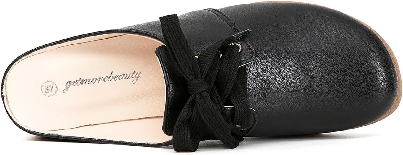 getmorebeauty Women's Slip On Mules Sandals Closed Toe Backless Low Wedge Slides Clogs Sandals Walking Shoes