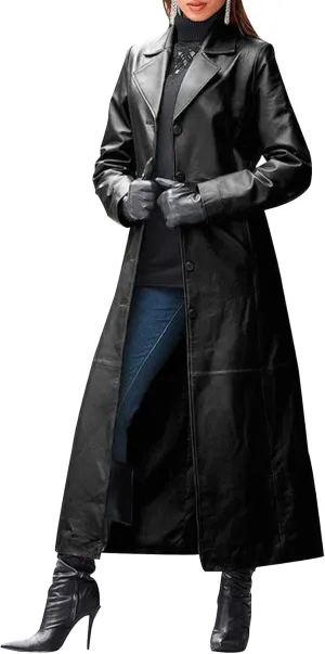Gihuo Women' s PU Faux Leather Jacket Maxi Long Lapel Coat Outwear