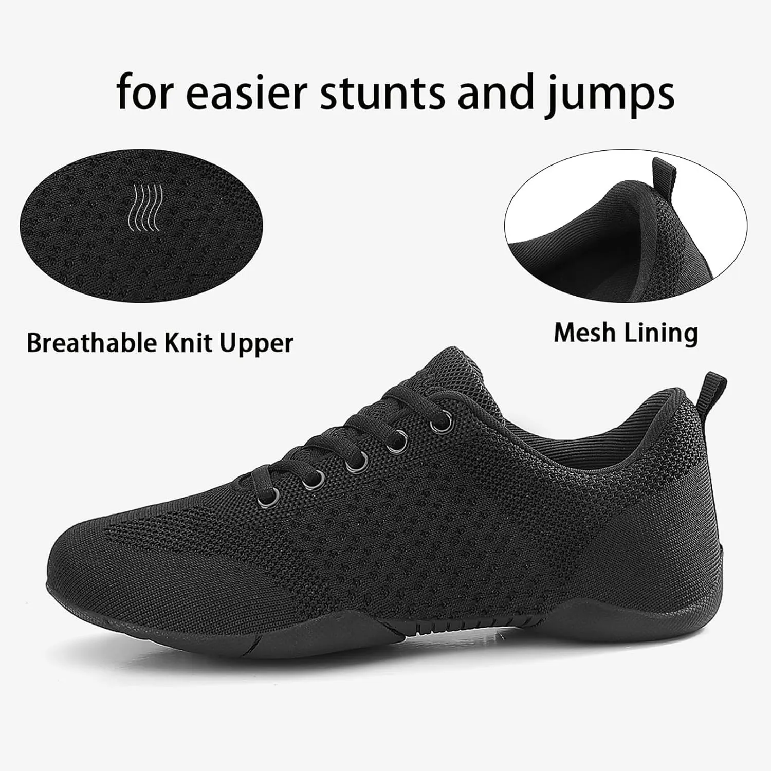 Girls' Black/White Cheer Shoes - Breathable, Lightweight, Casual Athletic Sneakers for Girls' Gymnastics & Cheerleading