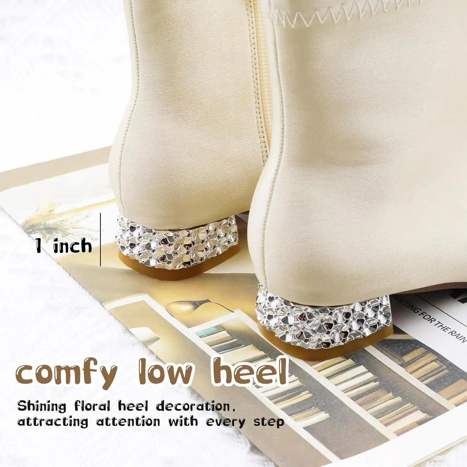 Girls Boots Little Kids Glitter Boots Mid Calf Cowgirl Shoes Toddler Cowboy Riding Boots Kid Champagne Dress Boots Pearl rhinestones Shoes