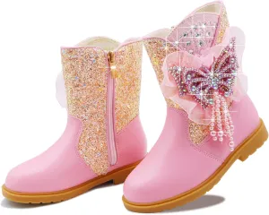 Girls Cowgirl Boots Little Kids Western Boots Mid Calf Toddler Riding Shoes Glitter Boots