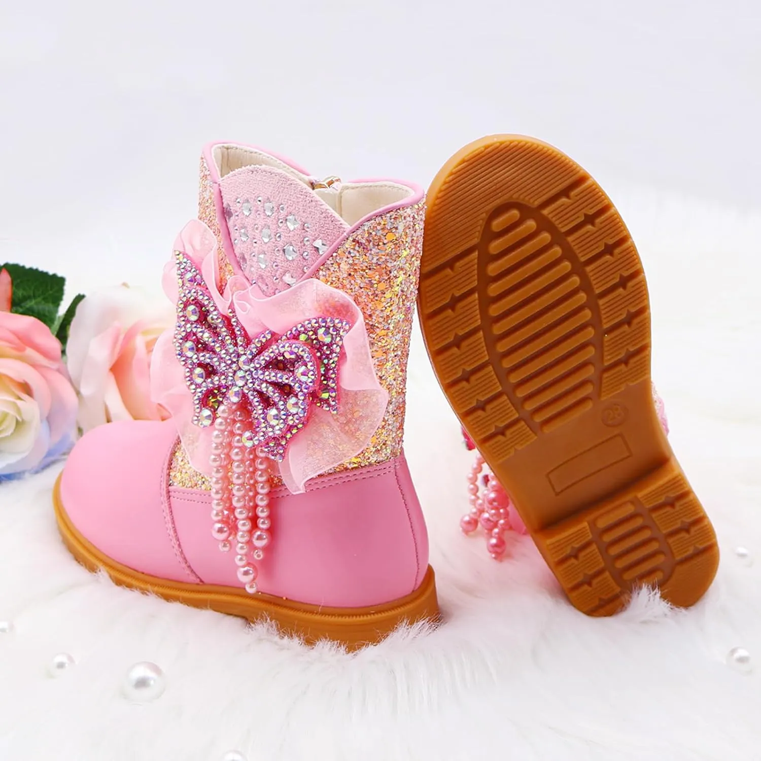 Girls Cowgirl Boots Little Kids Western Boots Mid Calf Toddler Riding Shoes Glitter Boots