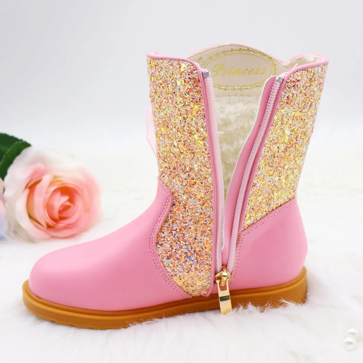 Girls Cowgirl Boots Little Kids Western Boots Mid Calf Toddler Riding Shoes Glitter Boots
