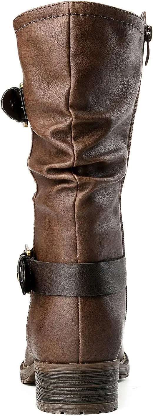 GLOBALWIN Women's Mid Calf Comfortable Fashion Dress Boots For Women Low Heel With Zipper