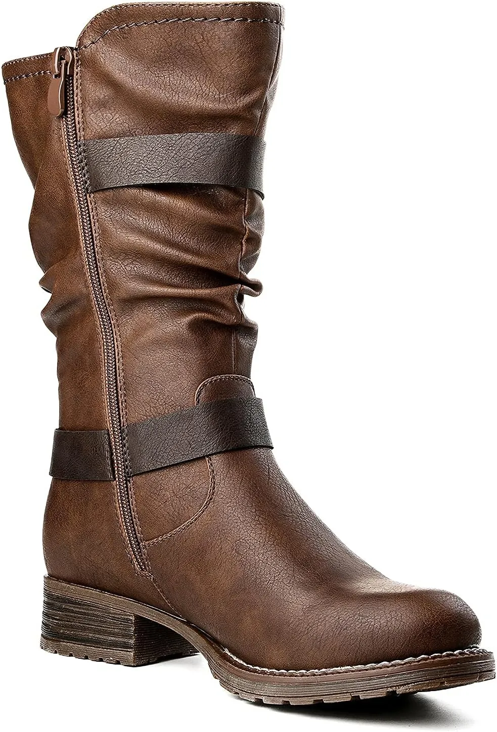 GLOBALWIN Women's Mid Calf Comfortable Fashion Dress Boots For Women Low Heel With Zipper