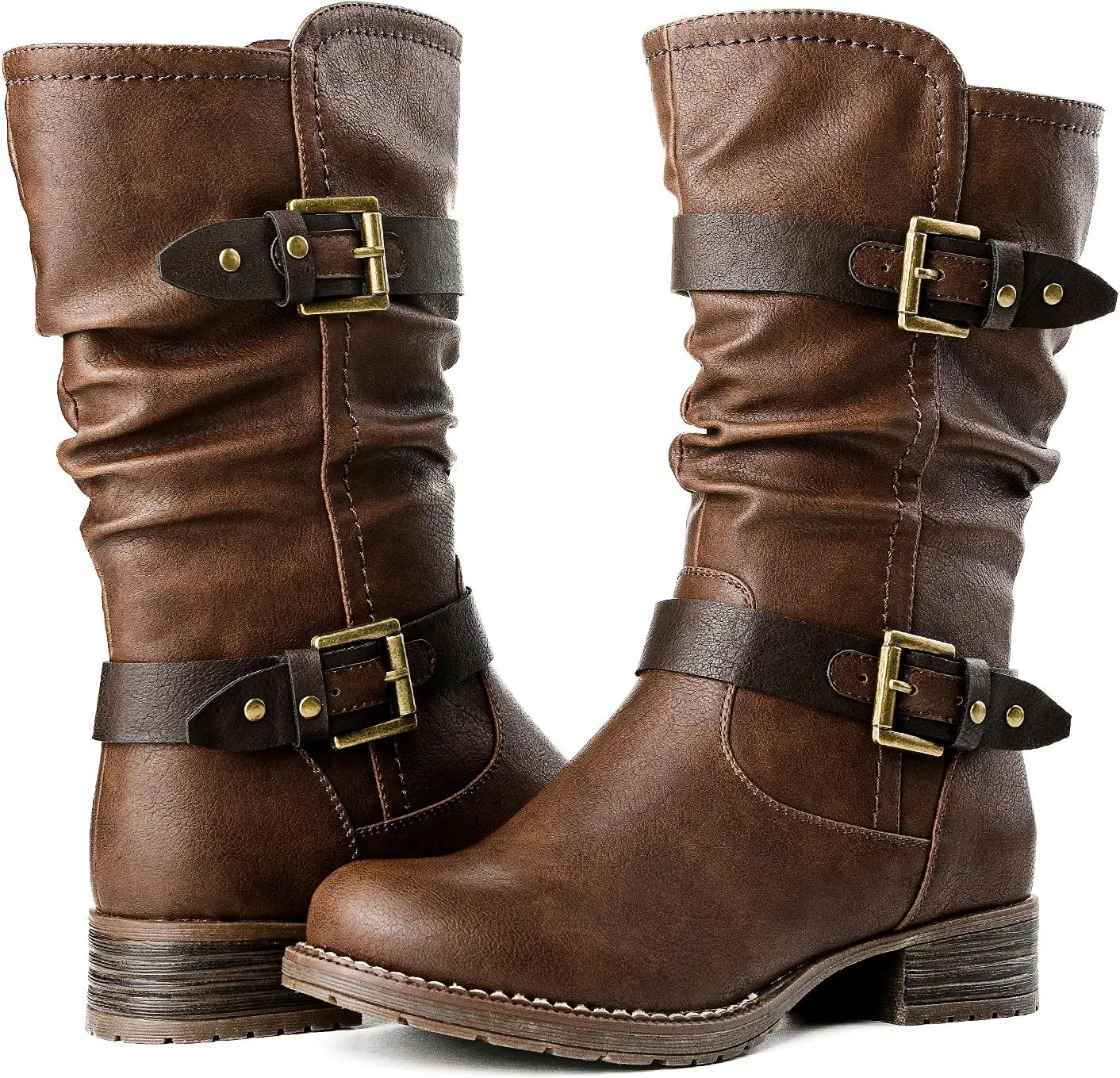 GLOBALWIN Women's Mid Calf Comfortable Fashion Dress Boots For Women Low Heel With Zipper