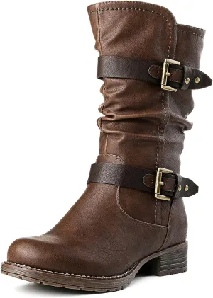 GLOBALWIN Women's Mid Calf Comfortable Fashion Dress Boots For Women Low Heel With Zipper