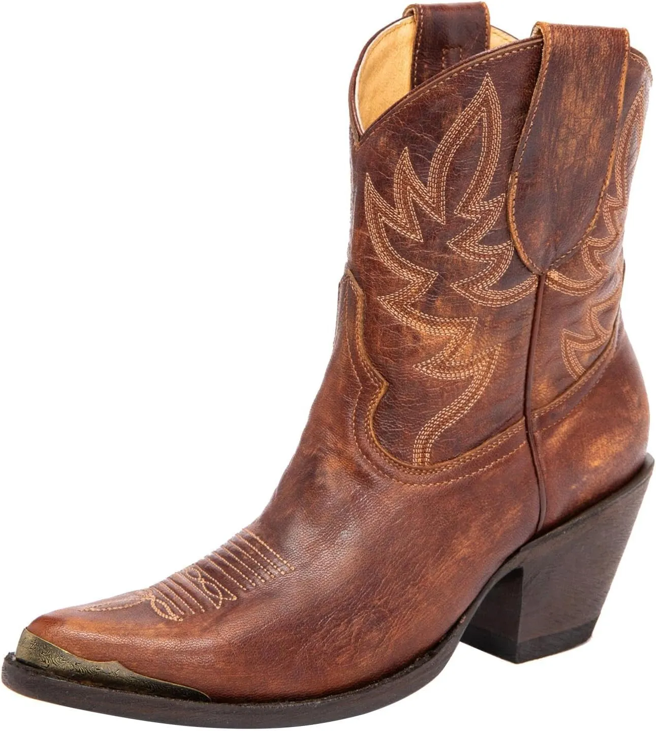 GORBINETI Women's Ankle Cowgirl Boots Pull on Suede Cowboy Boots Chunky Block Heel Western Boots Mid Calf Sky Blue Cowboy Boots US 5-14
