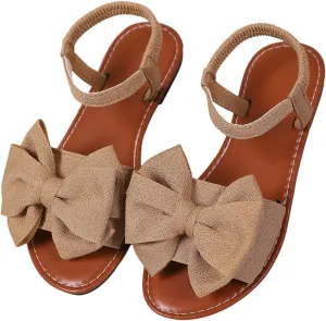 GORGLITTER Women's Bow Flat Sandals 2025 Dressy Open Toe Ankle Strap Summer Vacation Slides Shoes