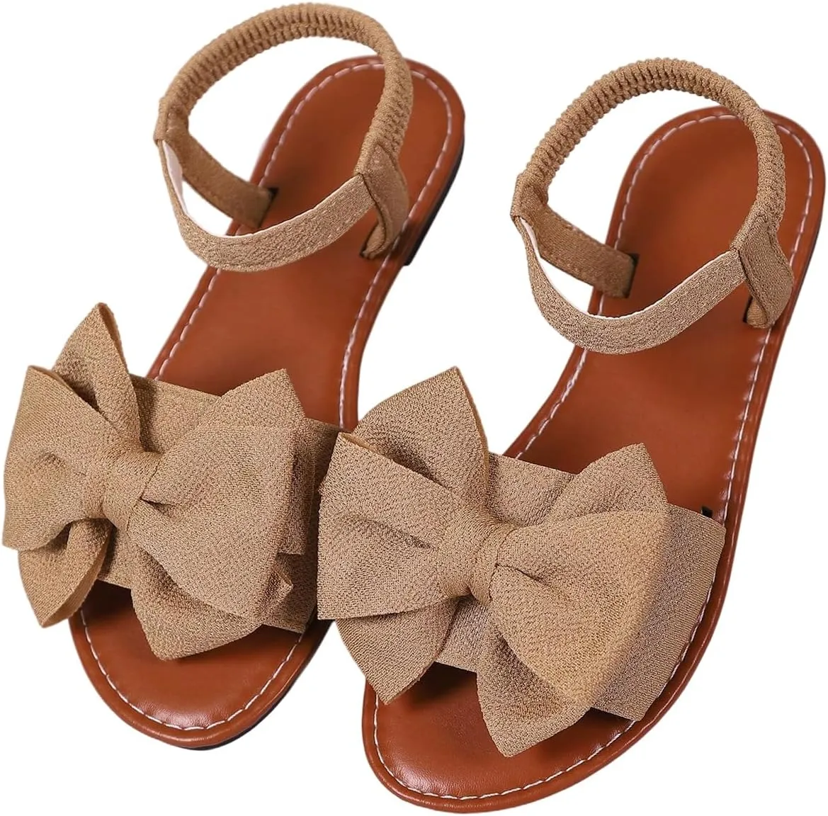 GORGLITTER Women's Bow Flat Sandals 2025 Dressy Open Toe Ankle Strap Summer Vacation Slides Shoes