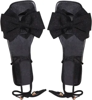 GORGLITTER Women's Bow Lace Up Sandals Criss Cross Strappy Flat Sandals Tie Up Dressy Sandals