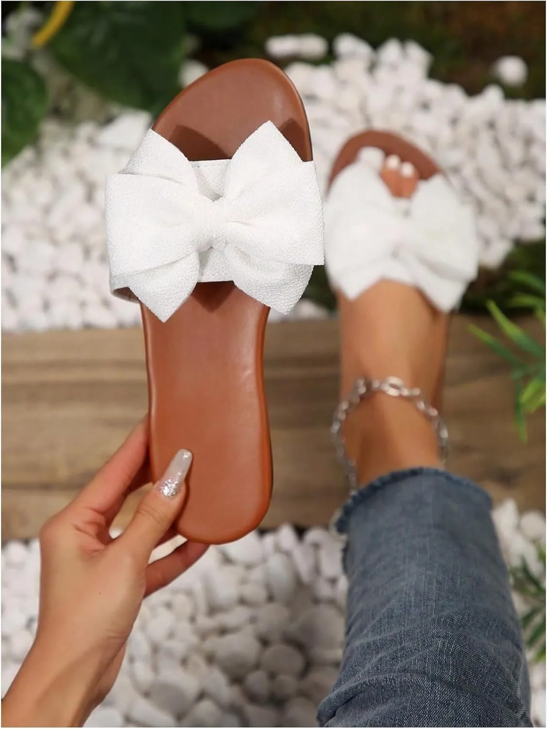 GORGLITTER Women's Bow Sandals Square Open Toe Slip on Dressy Summer Sandals