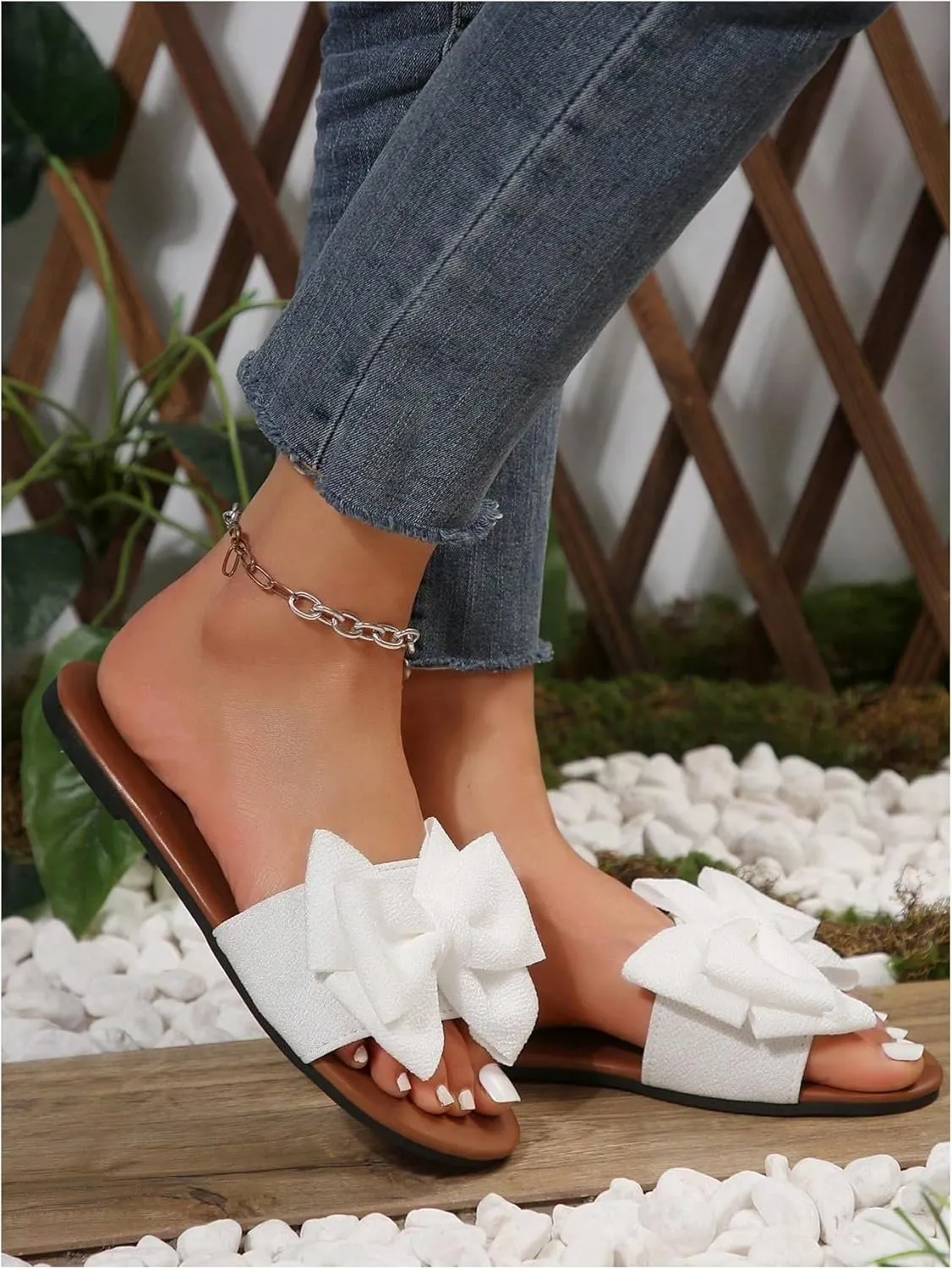 GORGLITTER Women's Bow Sandals Square Open Toe Slip on Dressy Summer Sandals