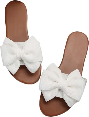 GORGLITTER Women's Bow Sandals Square Open Toe Slip on Dressy Summer Sandals