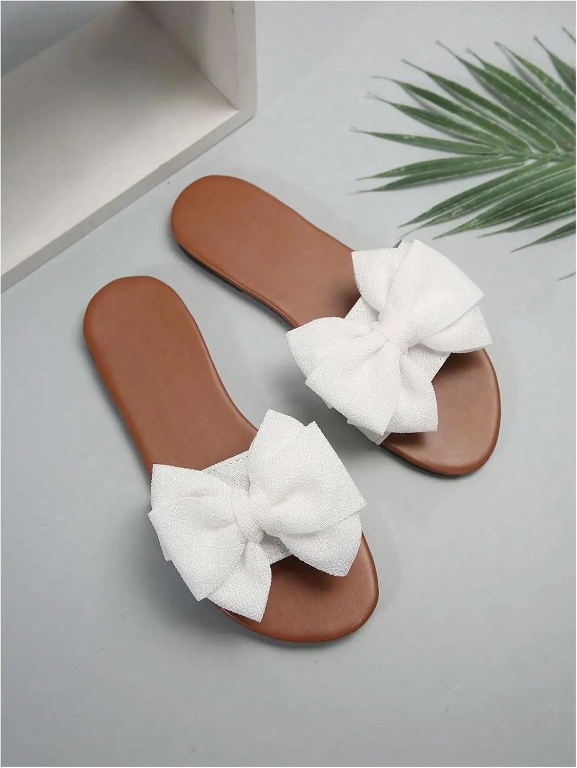GORGLITTER Women's Bow Sandals Square Open Toe Slip on Dressy Summer Sandals