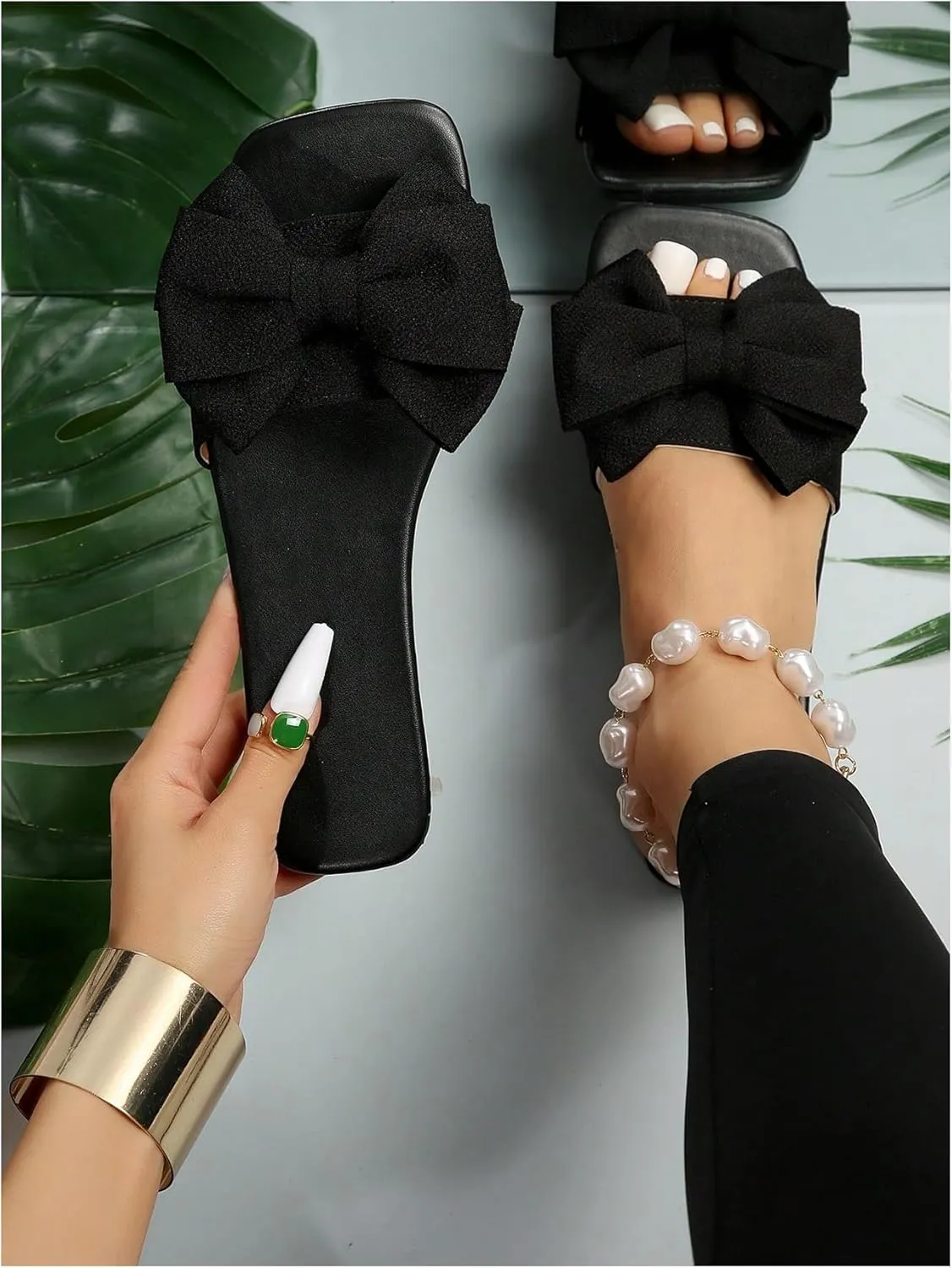 GORGLITTER Women's Bow Sandals Square Open Toe Slip on Dressy Summer Sandals