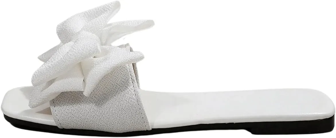 GORGLITTER Women's Bow Sandals Square Open Toe Slip on Dressy Summer Sandals