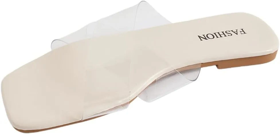 GORGLITTER Women's Clear Sandals Cross Stappy Flat Sandals Dressy Slip On Slide Shoes