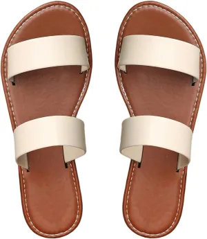 GORGLITTER Women's Crisscross Bridal Dressy Sandals Leather Open Toe Cute Slide Flat Sandals