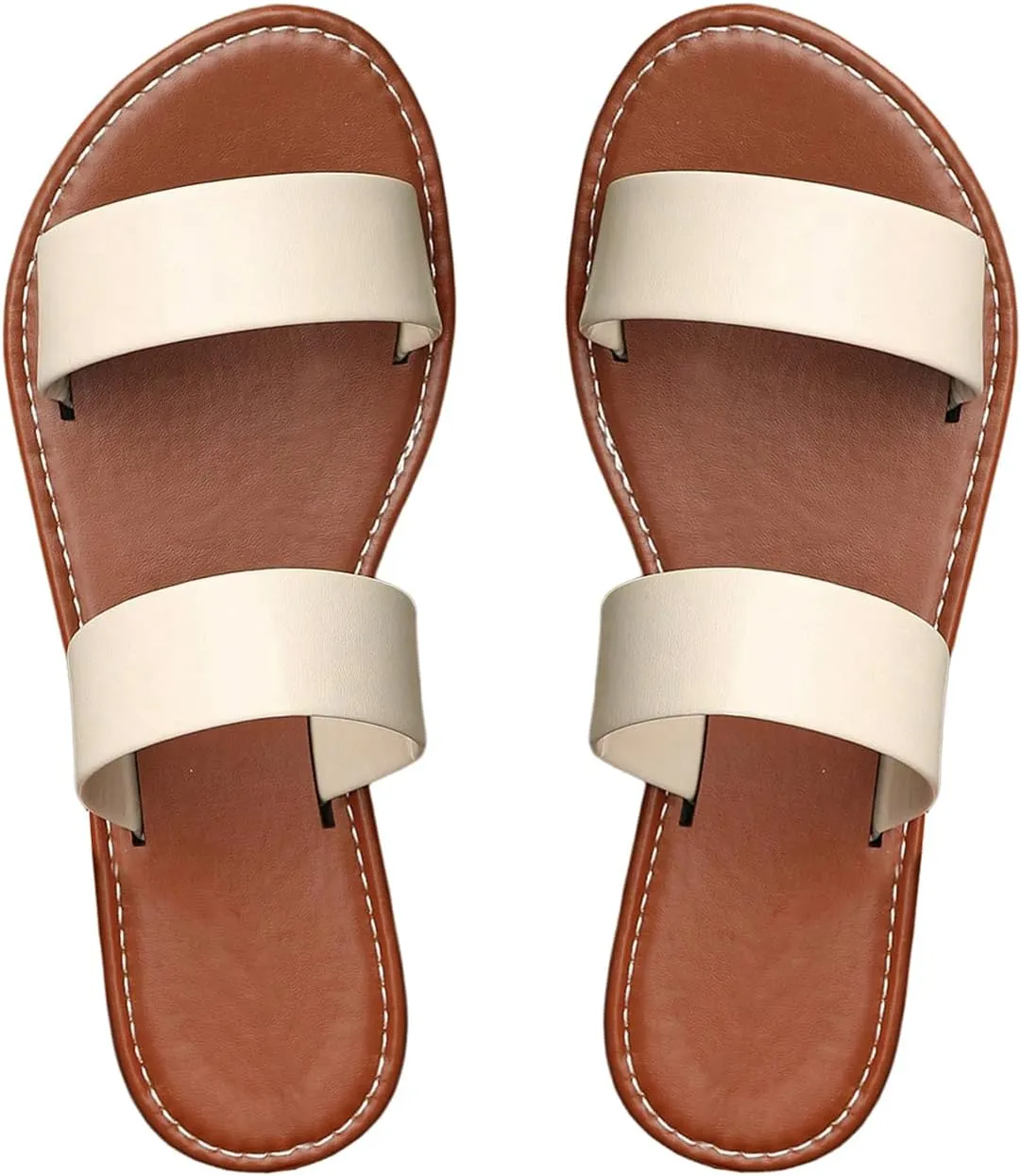 GORGLITTER Women's Crisscross Bridal Dressy Sandals Leather Open Toe Cute Slide Flat Sandals