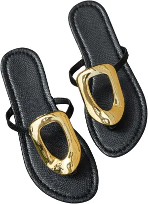 GORGLITTER Women's Gold Flip Flops Thong Flat Sandals 2025 Dressy Summer Vacation Open Toe Slides