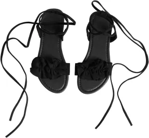 GORGLITTER Women's Lace Up Gladiator Sandals Ruffle Trim Strappy Flat Sandals Casual Tie Up Ankle Strap Sandals