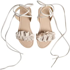 GORGLITTER Women's Lace Up Gladiator Sandals Ruffle Trim Strappy Flat Sandals Casual Tie Up Ankle Strap Sandals
