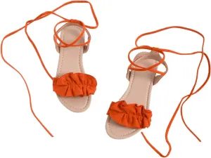 GORGLITTER Women's Lace Up Gladiator Sandals Ruffle Trim Strappy Flat Sandals Casual Tie Up Ankle Strap Sandals