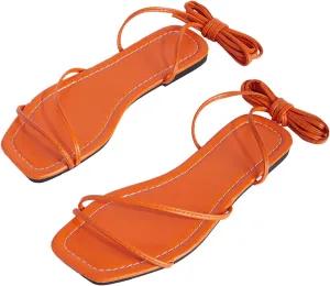 GORGLITTER Women's Lace Up Gladiator Sandals Trendy 2025 Criss Cross Strappy Sandals Cute Tie Up Flats