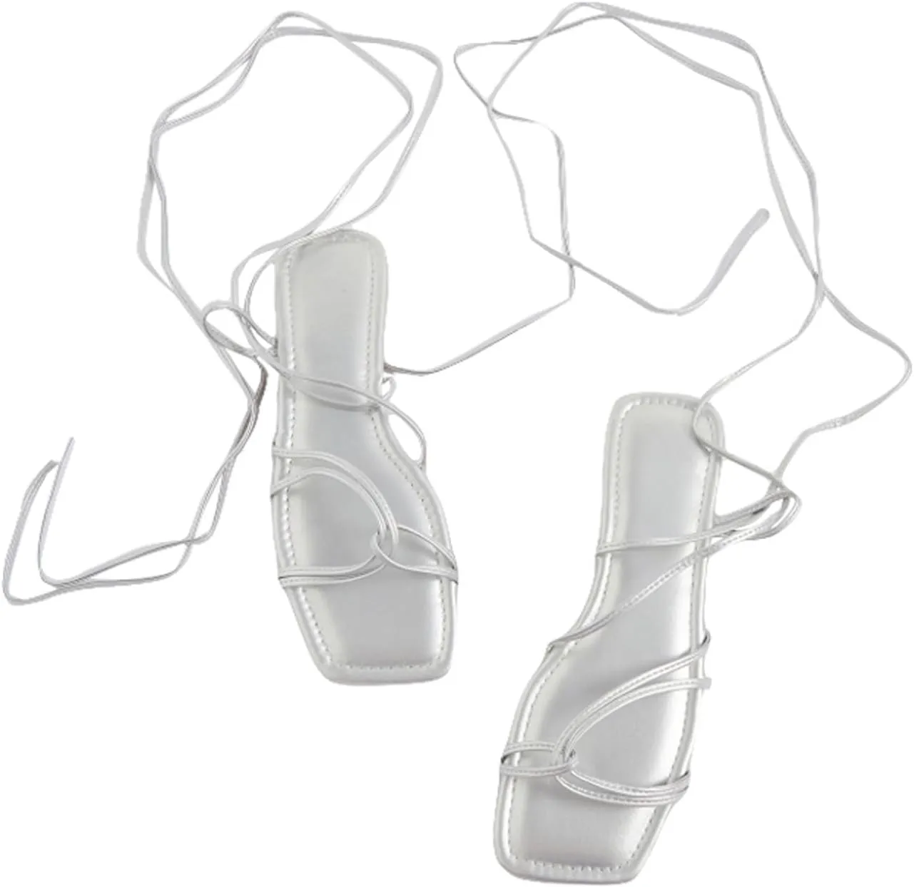 GORGLITTER Women's Lace Up Strappy Flat Gladiator Sandals Trendy 2025 Criss Cross Tie Up Sandals Square Toe