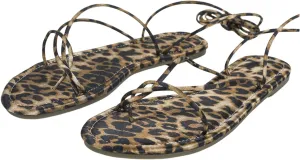 GORGLITTER Women's Leopard Strappy Lace Up Flat Sandals Open Toe Tie Up Vacation Sandals