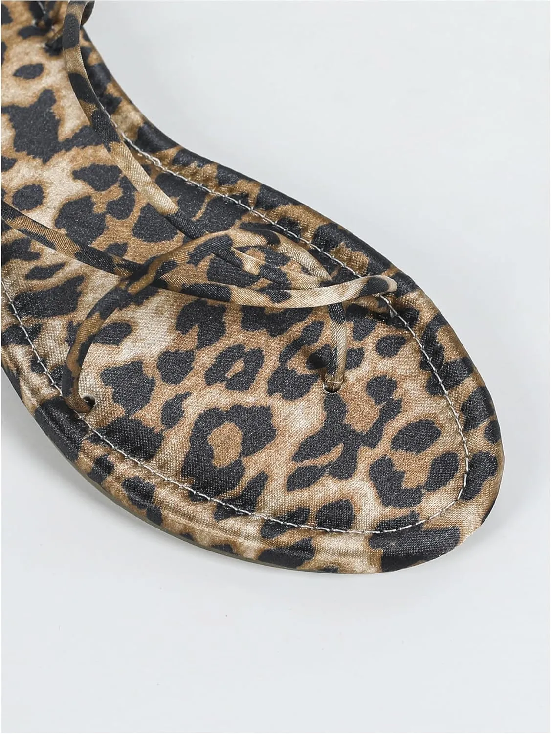 GORGLITTER Women's Leopard Strappy Lace Up Flat Sandals Open Toe Tie Up Vacation Sandals