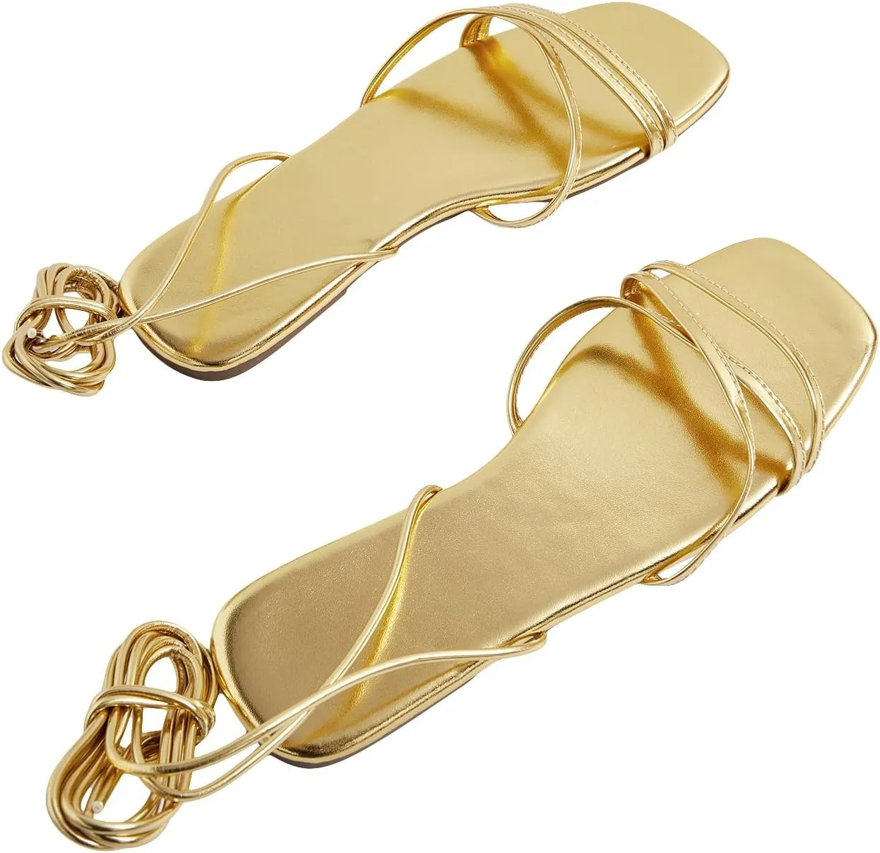 GORGLITTER Women's Metallic Lace Up Gladiator Sandals Criss Cross Tie Up Vacation Sandals