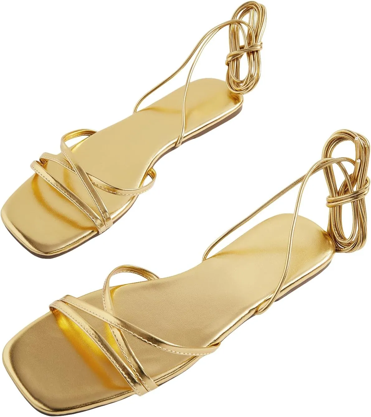 GORGLITTER Women's Metallic Lace Up Gladiator Sandals Criss Cross Tie Up Vacation Sandals