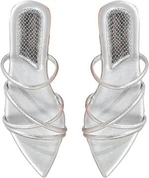 GORGLITTER Women's Metallic Sandals Open Toe Flat Strappy Dressy Fancy Slide Sandals